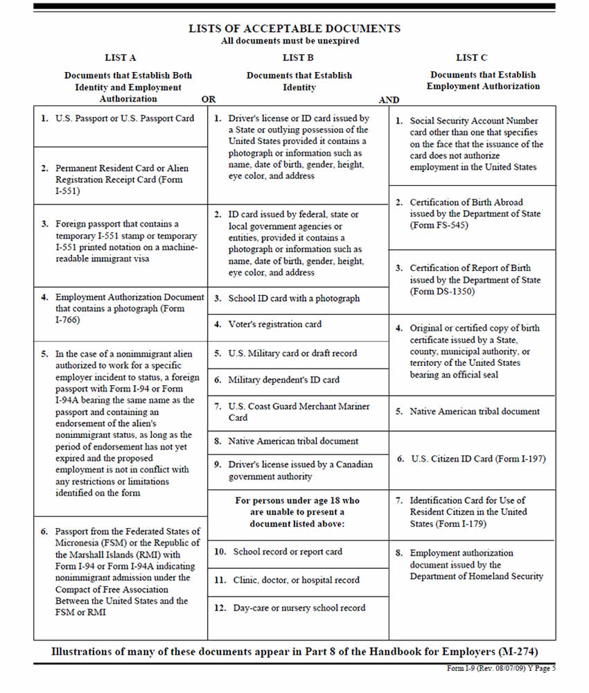 I-9 List of Acceptable Documents